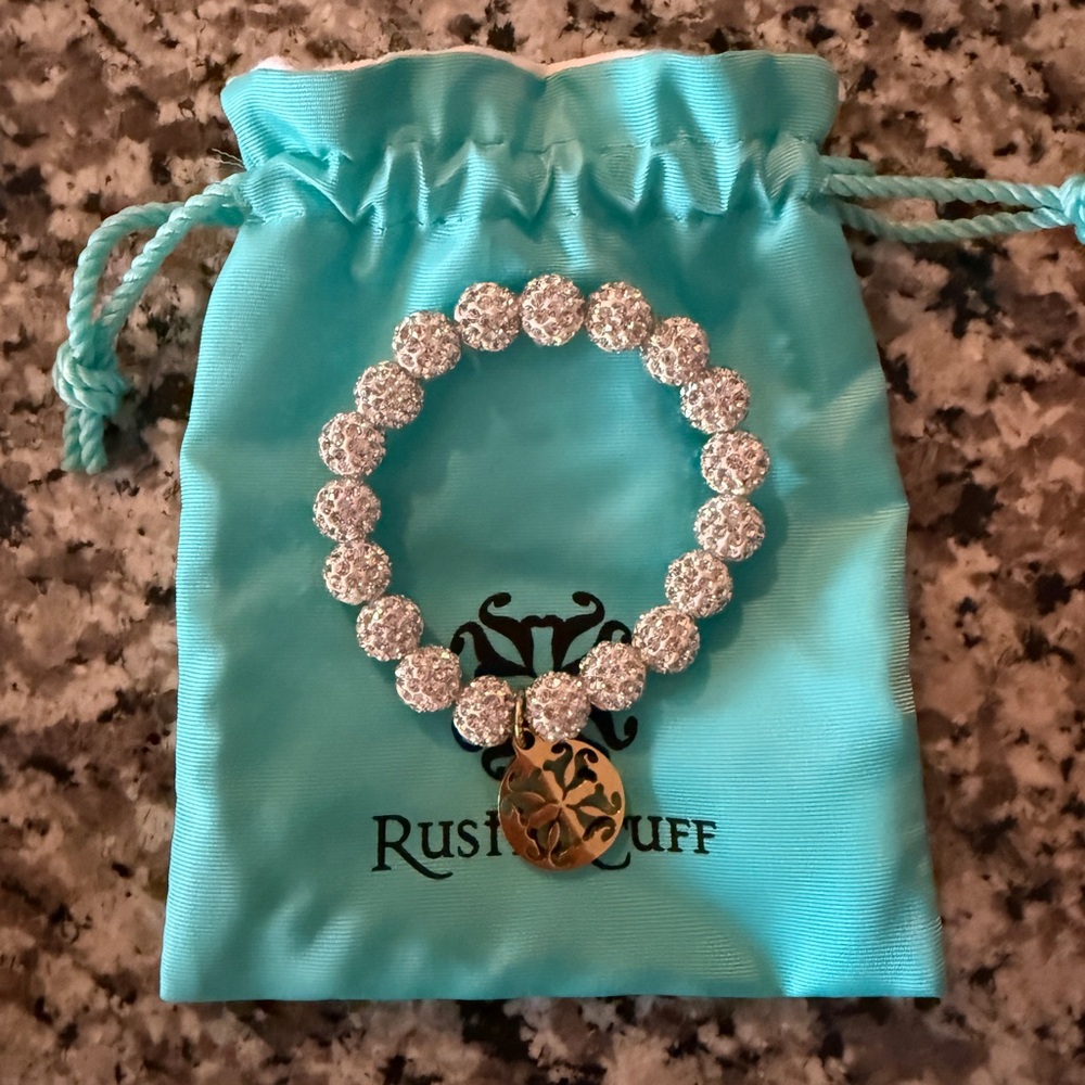 Rustic Cuff Sparkling Silver Bracelet With Gold M… - image 1